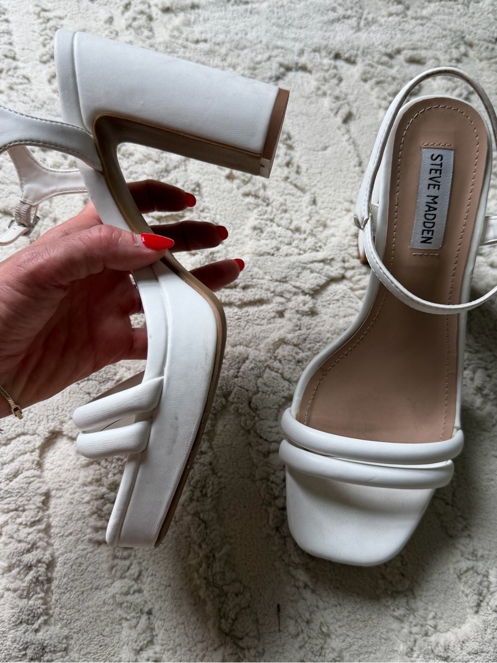 Steve Madden White Chunky Block Heel Sandals